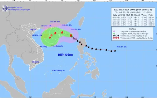 Bão số 8 di chuyển theo hướng Tây Bắc, cường độ suy yếu dần