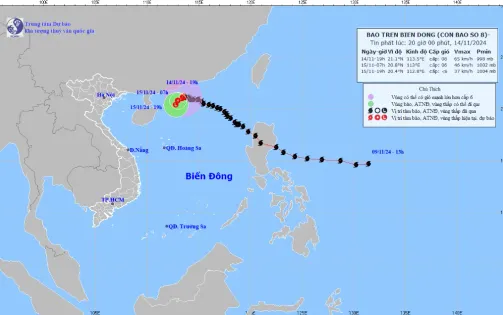 Bão số 8 trên khu vực Bắc Biển Đông có sức gió giật cấp 10
