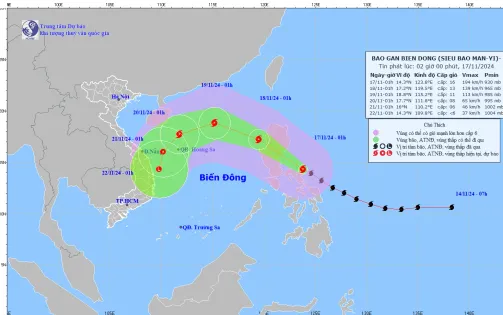 Siêu bão Man-yi duy trì sức gió giật trên cấp 17 hướng vào Biển Đông