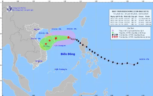 Bão số 9 giật cấp 14, cách quần đảo Hoàng Sa khoảng 480 km