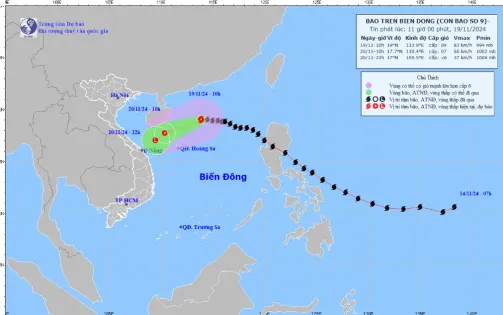 Bão số 9 tiếp tục suy yếu, cách quần đảo Hoàng Sa khoảng 300 km