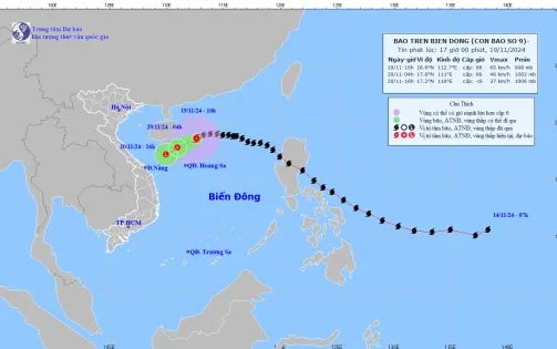 Bão số 9 giật cấp 10, cách Hoàng Sa khoảng 220km