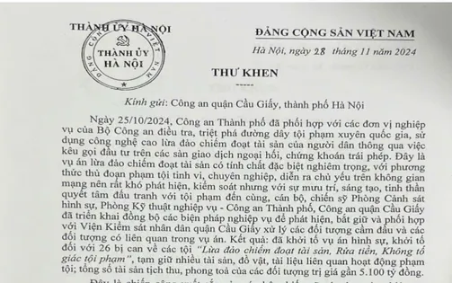 Bí thư Thành ủy Hà Nội gửi thư khen lực lượng phá vụ án liên quan Tiktoker Mr Pips