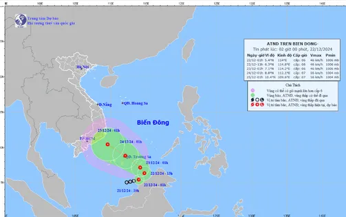 Áp thấp nhiệt đới gây mưa lớn ở miền Trung từ 23/12