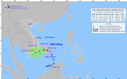 Áp thấp nhiệt đới trên Biển Đông đã mạnh lên thành bão số 10 (Pabuk)