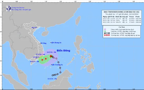 Bão số 10 giật cấp 10, di chuyển theo hướng Tây Tây Bắc