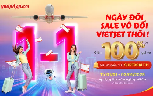 Chào năm mới 2025, du xuân may mắn cùng Vietjet với vé bay giảm 100%