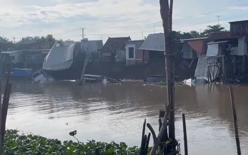 Sạt lở bờ sông ở An Giang, 10 căn nhà bị trôi xuống nước