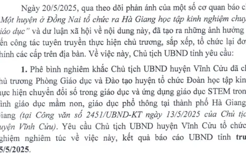Đồng Nai: Phê bình 1 Chủ tịch huyện vì cho cán bộ đi Hà Giang học tập chuyển đổi số