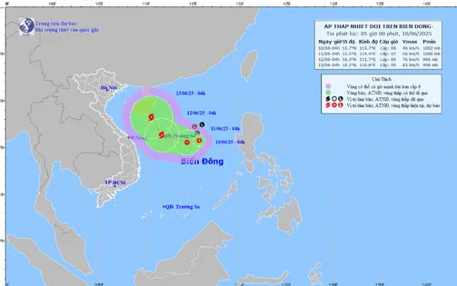 Vùng áp thấp đã mạnh lên thành áp thấp nhiệt đới