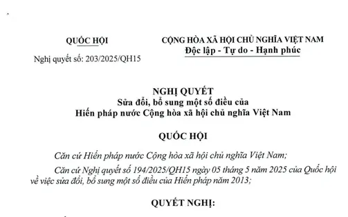 Toàn văn Nghị quyết sửa đổi, bổ sung một số điều của Hiến pháp