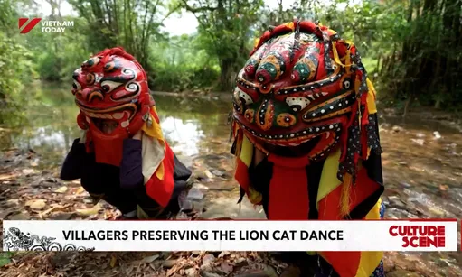 Villagers preserving the lion cat dance