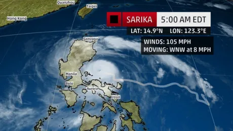 Bão Sarika đi vào vùng biển Philippines, 1 người thiệt mạng