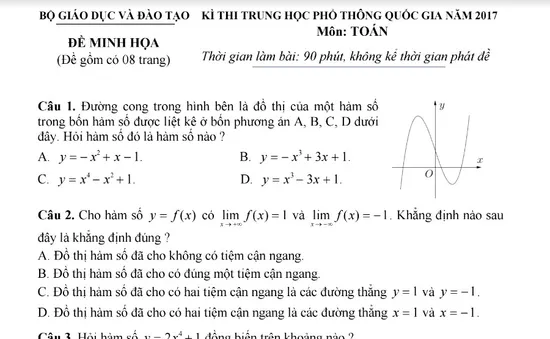 Đề minh họa môn Toán: Góp phần khắc phục tình trạng học “tủ”, học lệch