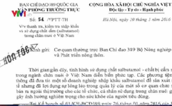 Ban chỉ đạo 389 Quốc gia ra công văn hỏa tốc về vụ Salbutamol