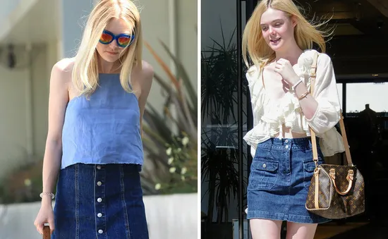 Diện đồ denim nữ tính như Elle và Dakota Fanning