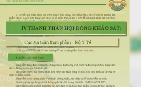 Thương hiệu thực phẩm an toàn tin dùng 2016: Hội đồng khảo sát không tồn tại!