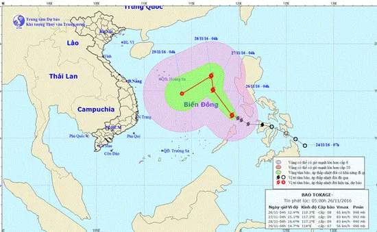 Bão số 9 Tokage trên Biển Đông giật cấp 10-11 có khả năng mạnh thêm