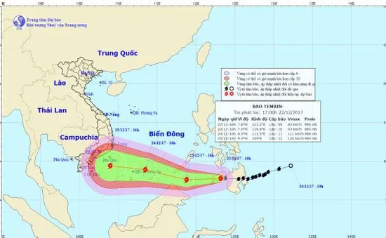 Đêm 23/12, bão Tembin tiến nhanh vào Biển Đông