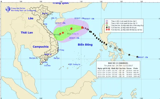 Bão số 13 đổi hướng di chuyển và  tiếp tục mạnh thêm