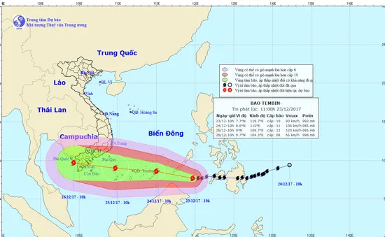 Bão Tembin mạnh thêm, di chuyển nhanh hướng về Biển Đông