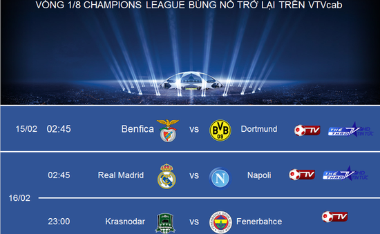 Lịch trực tiếp vòng 1/8 Champions League 2016/17 trên VTVcab: Bùng nổ đại chiến các ông lớn