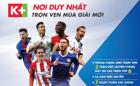 K+ phát sóng đầy đủ 380 trận đấu Ngoại hạng Anh, độc quyền La Liga 2017/18