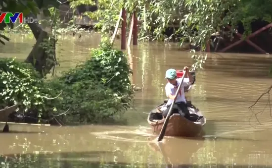 Học sinh vùng lũ ĐBSCL vượt sông đến trường đón năm học mới