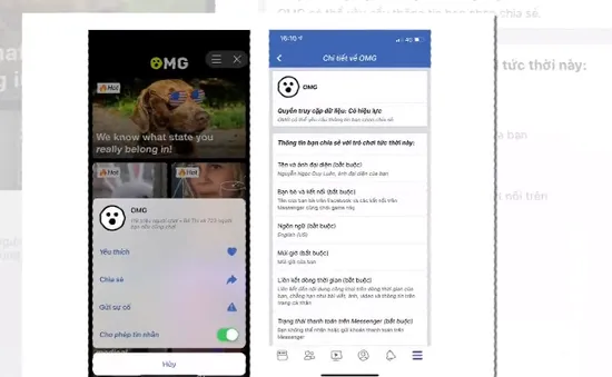 Ứng dụng OMG có nguy hại tới tài khoản Facebook?