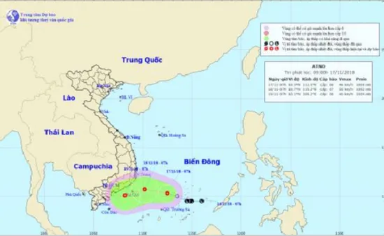 Vùng áp thấp trên Biển Đông mạnh lên thành áp thấp nhiệt đới, gây mưa dông ở các tỉnh phía Nam