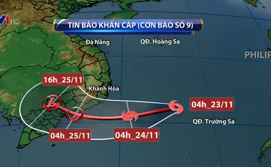 Bão số 9 hướng vào Nam Trung Bộ và Đông Nam Bộ, gây mưa to, gió mạnh