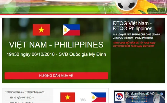 Hướng dẫn cách mua vé bóng đá trực tuyến xem ĐT Việt Nam thi đấu bán kết AFF Cup 2018