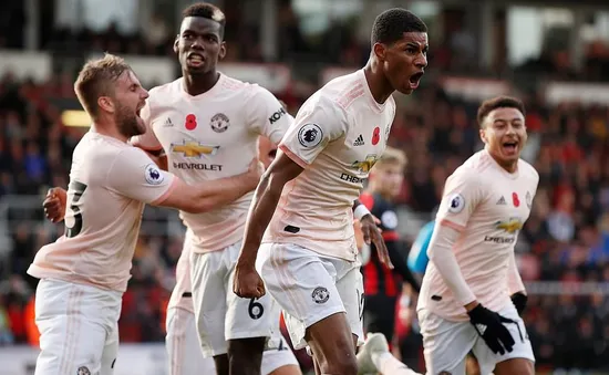 Bournemouth 1-2 Man Utd: Thần tài Rashford ghi bàn thắng vàng