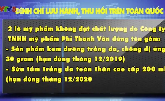 Đình chỉ lưu hành, thu hồi 2 lô mỹ phẩm không đạt chất lượng