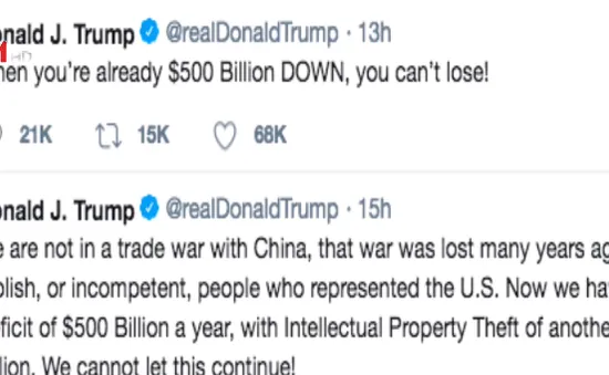 Dòng tweet trấn an của ông Trump về cuộc chiến thương mại