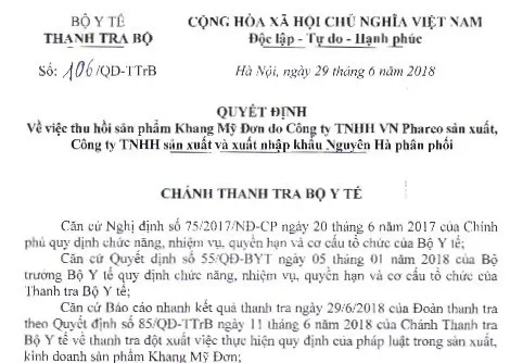 Thu hồi sản phẩm viên đặt âm đạo Khang Mỹ Đơn