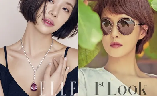 Cùng tóc ngắn, Kim Sun Ah và Hwang Jung Eum đọ sắc trên tạp chí