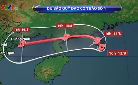 Ngày 16/8, bão số 4 có thể hướng vào vùng biển Quảng Ninh - Nam Định