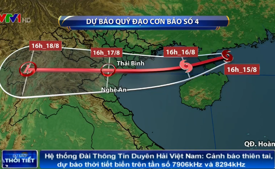 Bão số 4 hướng về đất liền miền Bắc, từ đêm 15/8 mưa to trên diện rộng