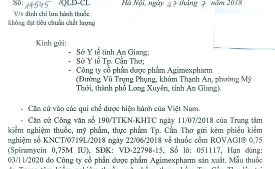 Đình chỉ lưu hành thuốc cốm ROVAGI