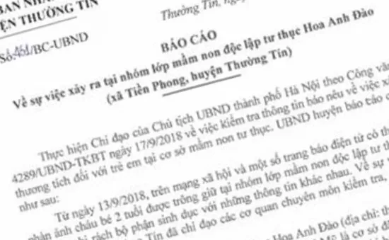 Làm rõ vụ bé trai bị tổn thương vùng kín tại cơ sở mầm non tư thục ở Thường Tín