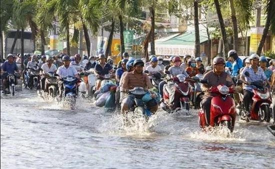 Hỗn loạn giao thông ở Cần Thơ do triều cường dâng cao kỷ lục