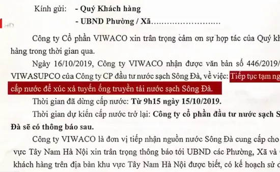 Tạm 'treo' cấp nước chưa rõ thời hạn để xúc rửa đường ống sông Đà