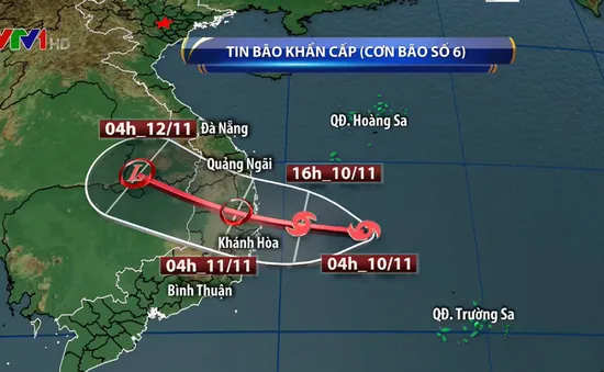 Bão số 6 giật cấp 13, cách bờ biển Quảng Ngãi - Khánh Hòa 300km