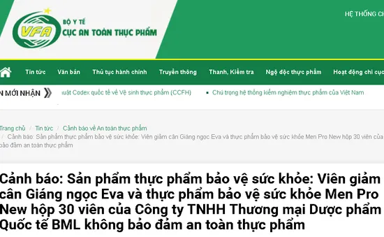 Cảnh báo: Không sử dụng Viên giảm cân Giáng ngọc Eva và Men Pro New