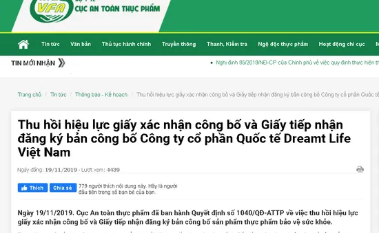 13 loại thực phẩm bảo vệ sức khỏe bị thu hồi