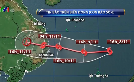 Bão số 6 mạnh cấp 12, hướng vào Quảng Ngãi - Khánh Hòa