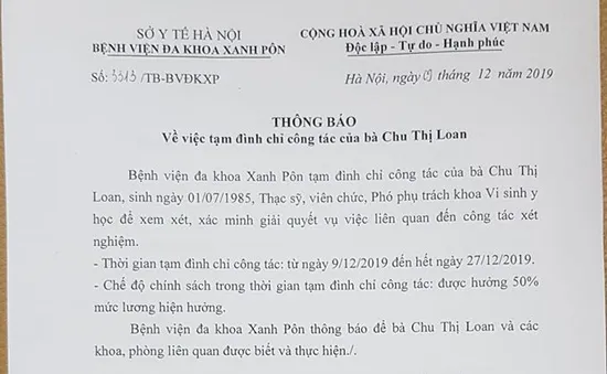 Đình chỉ 3 cá nhân liên quan đến việc gian lận xét nghiệm tại Bệnh viện đa khoa Xanh Pôn