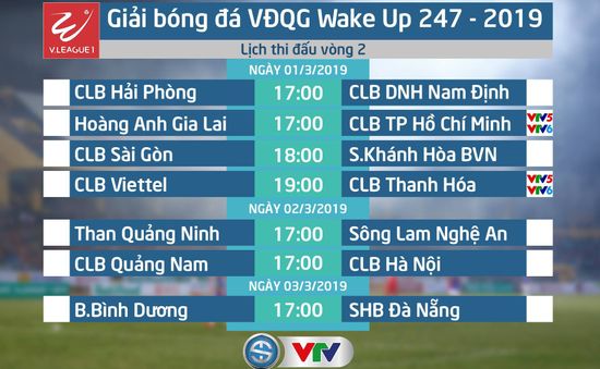 Lịch thi đấu và trực tiếp vòng 2 Giải bóng đá VĐQG Wake Up 247 - 2019: Tâm điểm Hoàng Anh Gia Lai - CLB TP Hồ Chí Minh, CLB Viettel - CLB Thanh Hóa...