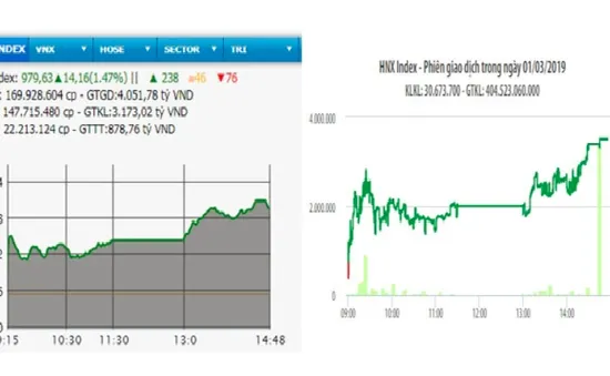 Phiên đầu tháng, 3 chỉ số thị trường chứng khoán trong nước đều tăng điểm